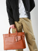 Leather Flandres Briefcase 1 Compartment Flandres Etrier Orange flandres EFLA8231-vue-porte