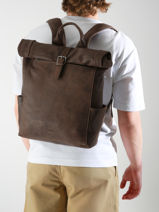 Leather Spider Backpack 2 Compartments Etrier Brown spider ESPI8102-vue-porte