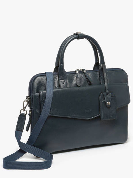 Leather Flandres Briefcase 1 Compartment Etrier Blue flandres EFLA8241 other view 2